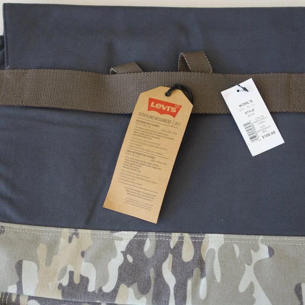 LEVI'S SUTHERLAND MESSENGERS 16MB 4C DARK GREY/CAMO Bag 3071CO7 $100